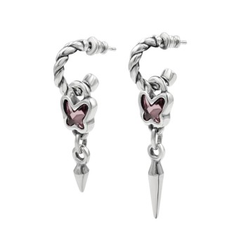 Pendientes Aro Rebel Butterfly Baño Plata Swarovski Light Rose