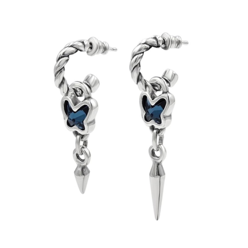 Pendientes Aro Rebel Butterfly Baño Plata Swarovski Denim Blue
