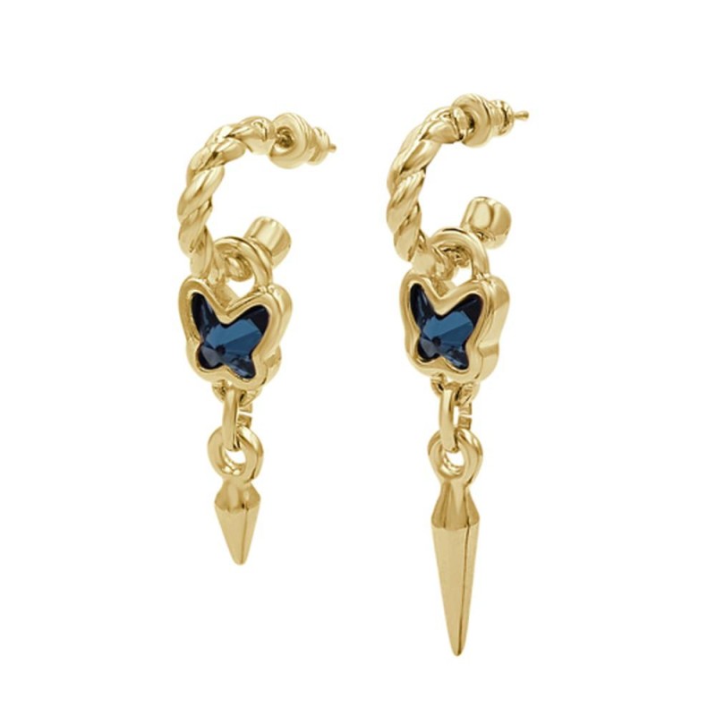 Pendientes Aro Rebel Butterfly Baño Oro Swarovski Denim Blue