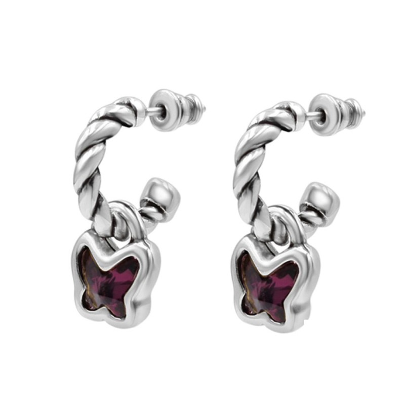 Pendientes Aro Butterfly Baño Plata Swarovski Amatista