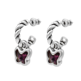 Pendientes Aro Butterfly Baño Plata Swarovski Amatista
