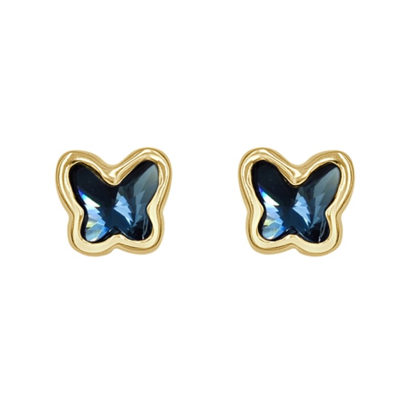 Pendientes Butterfly Baño Oro Swarovski Denim Blue