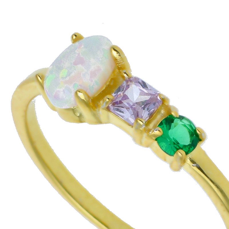 ANILLO PLATA DE LEY CHAPADO ORO 18K ÓPALO Y BRILLANTES